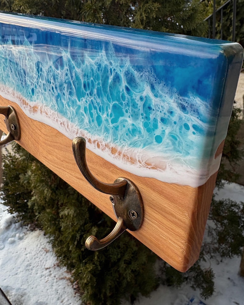 Coast Wall Rack Epoxy Ocean Coat Rack – Handmade Beach Wall Hook Rack With Bronze Hooks ...
