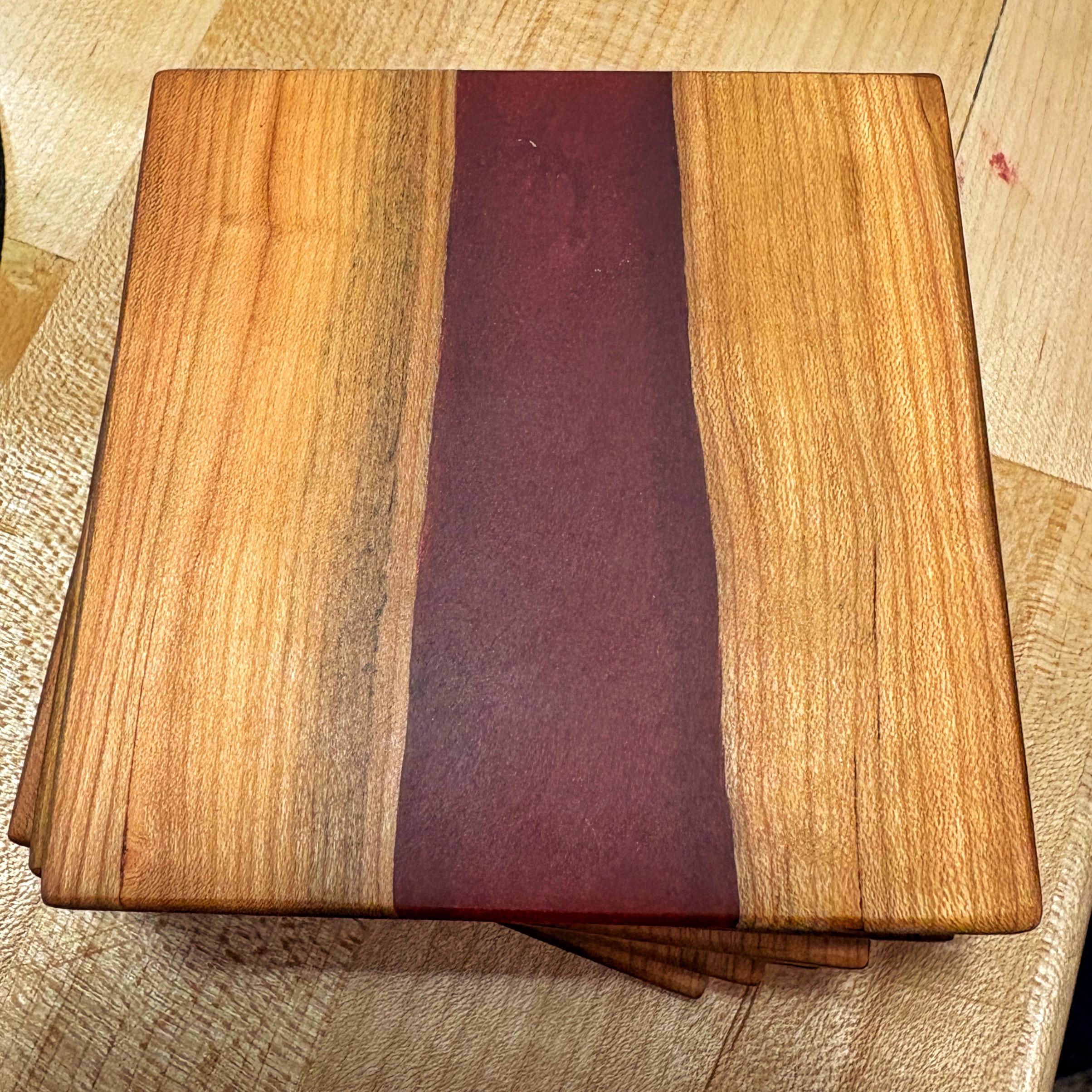 Hard Maple Resin Coasters With Live Edge Center – Merlot Red Epoxy Wood ...