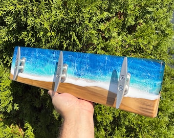 Epoxy Ocean Coat Rack: Coastal Outdoor Towel Hooks