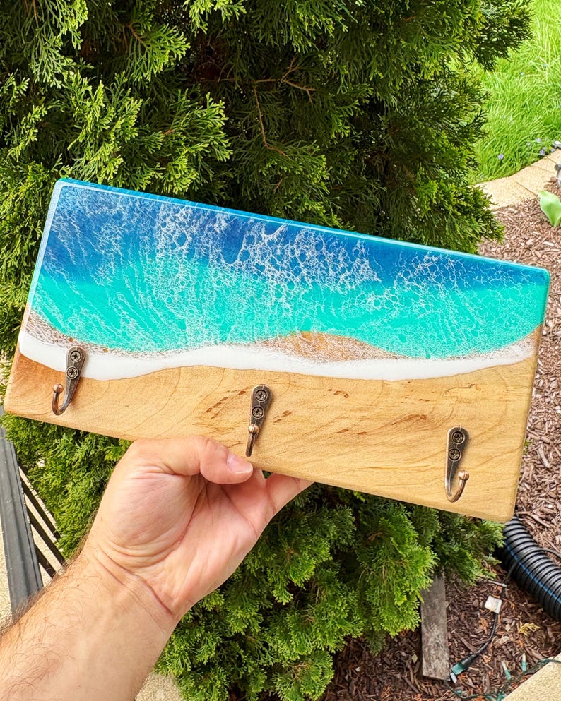 Beach Rack Plastic Epoxy Ocean Coat Rack – Handmade Beach Wall Hook Rack With Bronze Hooks ...