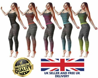 Ladies vest top & legging fitness workout outfit women yoga running sport 8-14
