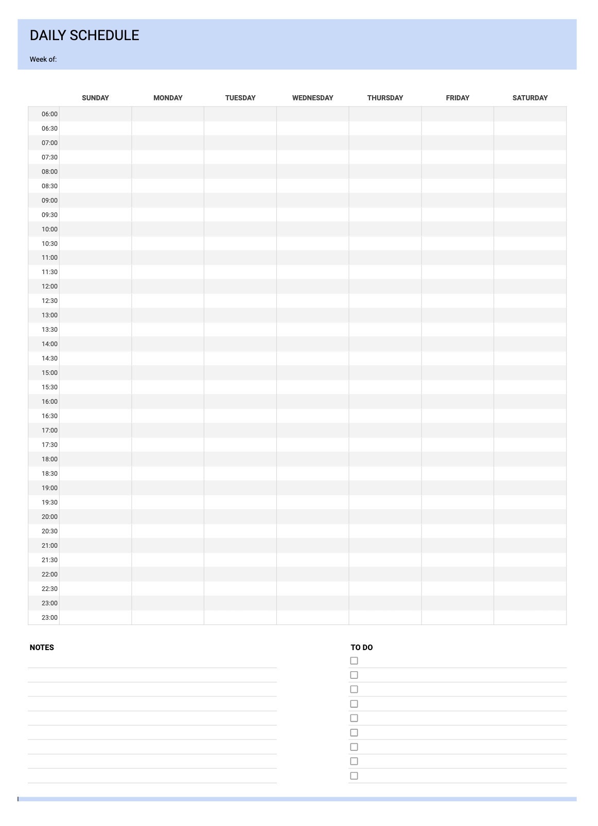 Undated Daily Schedule Planner for One Full Week, Simple Design, PRINTABLE - Etsy