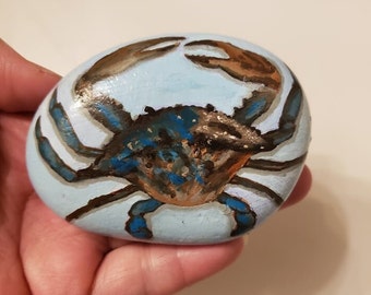 Pebble Painted crab Hand Painted Stone with acrylics and finished