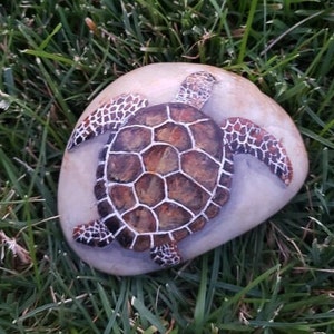 Pebble Painted sea turtle Hand Painted Stone with acrylics and finished image 2