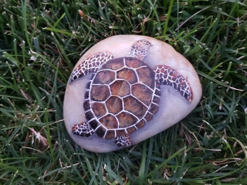 Pebble Tortuga marina pintada a mano Piedra pintada a mano con acrílicos y acabado imagen 2