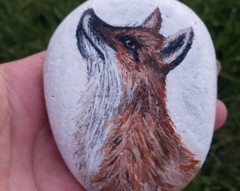 Pebble Painted fox Pierre peinte à la main avec acrylique et fini