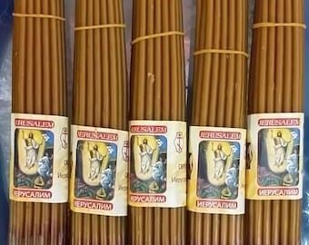 5 Beeswax 33 Candles Blessed And Lit In Holy Sepulchre Jerusalem Church. Bee Wax candles 120 gram Each