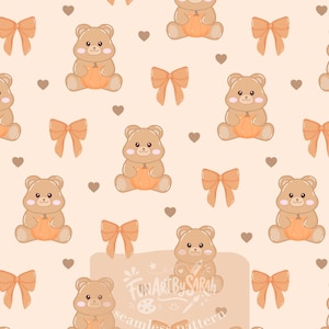 Cute Teddy Bear Fall Seamless Patter,  Nursery Seamless Pattern, Teddy Bear Wallpaper and Sublimation Design Pattern Commercial Use