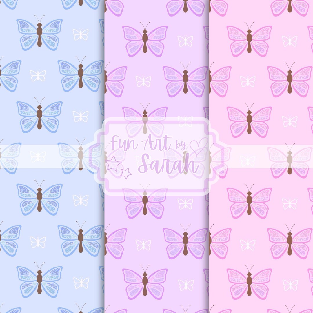 Pastel Butterfly Seamless Pattern Bundle, 3 Pack Cozy Digital Paper ...