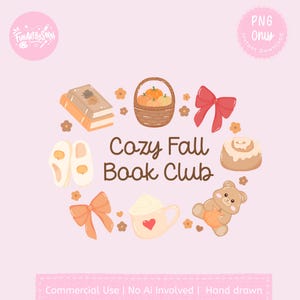 Cozy Fall Book Club PNG Autumn Bookish Clipart Pumpkin Spice Coffee Sublimation Design Cottagecore Teddy Bear Fall Reading Clip Art