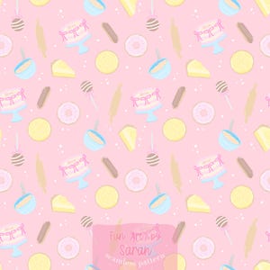 Baking Seamless Pattern, Cute Sweet Treats Fabric Design, Coquette Cake Donut Digital Paper, Kawaii Patisserie Seamless File