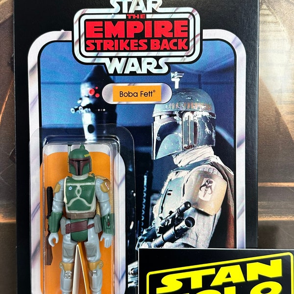 Figurine articulée personnalisée ESB Boba Fett Stan Solo sur carte.
