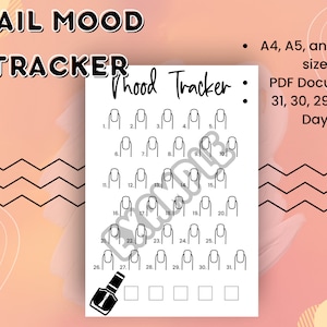 Acrylic Nails | French Tip Nails Monthly Mood Tracker | A4, A5, Letter PDF