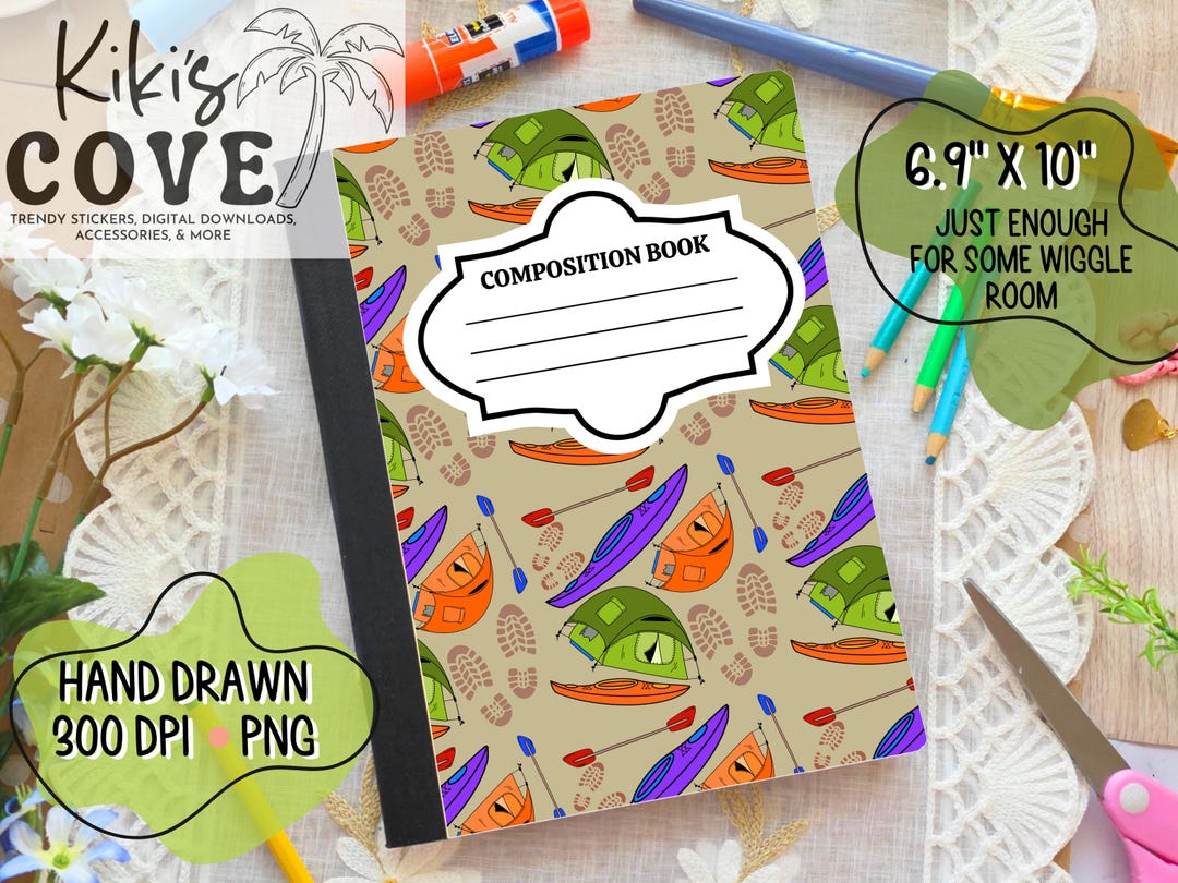 Outside Notebook Templete Printable Composition Notebook Cover PNG | Outdoor Adventure Pattern ...