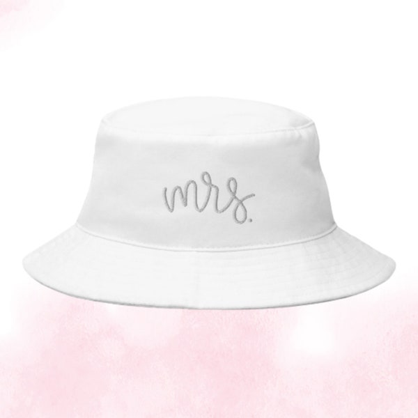 Mrs White on White Embroidered Bucket Hat