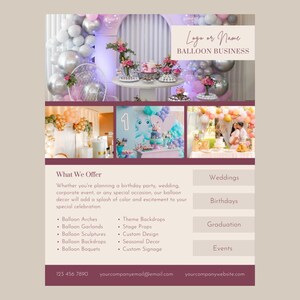 Balloon Decor Service Flyer, Balloon Artist, Event Decorating Service, Editable Canva Template