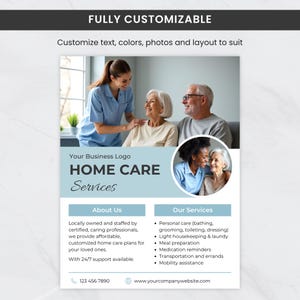 Home Care Service Flyer, Altenpflege, Pflege, Pflege, DIY bearbeitbare Canva-Vorlage