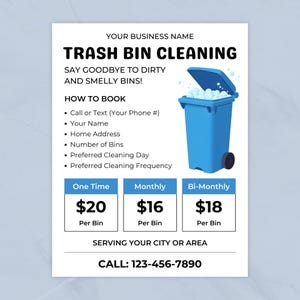 Trash Bin Cleaning Flyer, Garbage Can Wash Business, Editable Canva Template