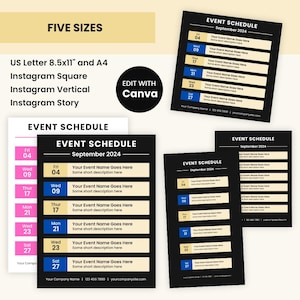Event Schedule Flyer Template, Upcoming Events, Event Schedule Instagram, Event Timeline, Event Program, Editable Canva Template