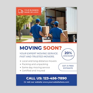 Moving Services Flyer, Movers and Packers, Commercial Moving Company, Relocation, Residential, Commercial, Editable Canva Template