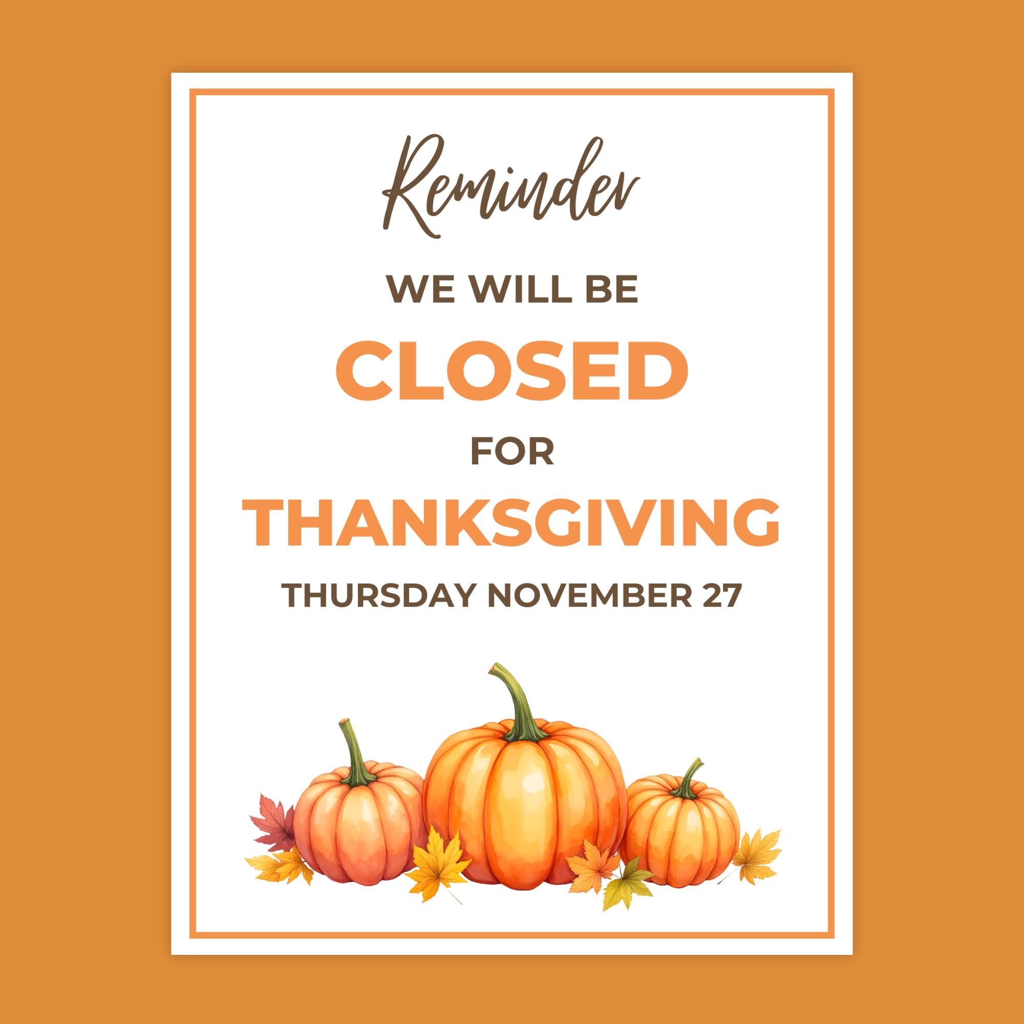 thanksgiving hours sign template - etsy