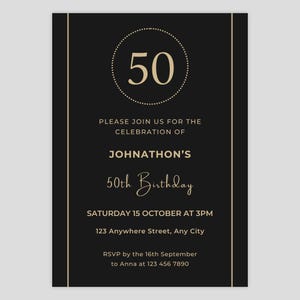 50th Birthday Invitation for Men, For Him, Male, Editable Any Age, Canva Template