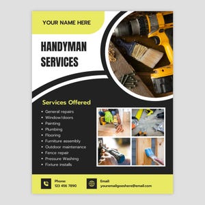 Folheto de Handyman para serviço de Handyman, modelo editável Canva