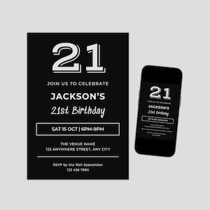 21st Birthday Invitation for Male, Editable Canva Template
