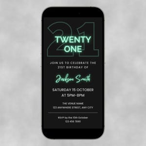 Digital 21st Birthday Invitation, Twenty One, For Him or Her, 21st Electronic Text Mobile Phone Invite, 21st Party, Editable Canva Template