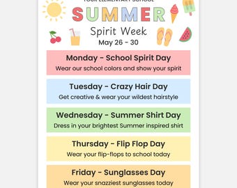 Summer School Spirit Week-flyer: reisschema (canva-sjabloon)