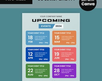 Flyersjabloon geplande evenementen, tijdlijn evenement, evenementenprogramma, bewerkbare canva-sjabloon