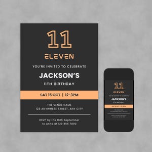 Boy 11th Birthday Invitation (Canva Template)