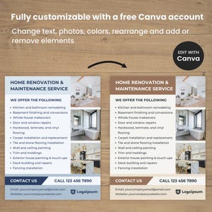 Home Renovation Flyer, Contractor Flyer, Construction Services, Home Maintenance, Home Improvement, Editable Canva Template image 2