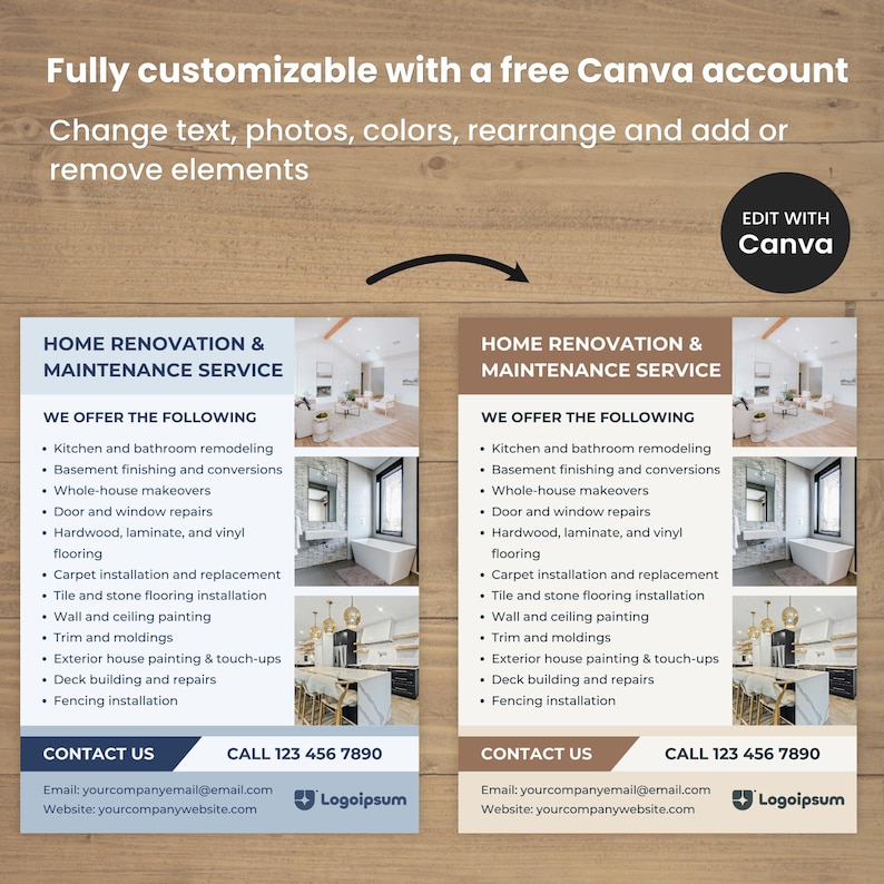 Home Renovation Flyer, Contractor Flyer, Construction Services, Home Maintenance, Home Improvement, Editable Canva Template image 2