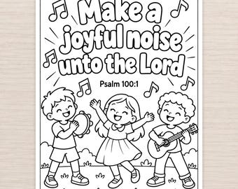 Kleurplaat Psalm 100:1 voor kinderen: Maak een vrolijk geluid (printbaar)