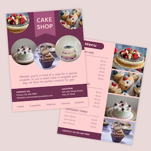 Cake Shop Flyer, Bäckerei Flyer, Kuchen Flyer, Kuchen Geschäft, Cupcakes, Dessert, Preisliste-Menü, Canva Vorlage