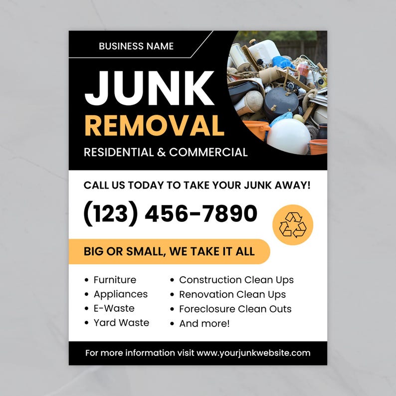 Junk Removal Service Flyer, Junk Hauling Business, Editable Canva