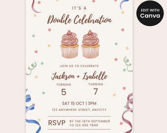 Joint Birthday Party Invitation, Double Birthday Party Invitation, CoEd, Sibling, Brother Sister, Dual Combined, Birthday Invite
