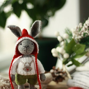 Christmas knitted bunny pattern. Knitting amigurumi. PDF tutorial image 6