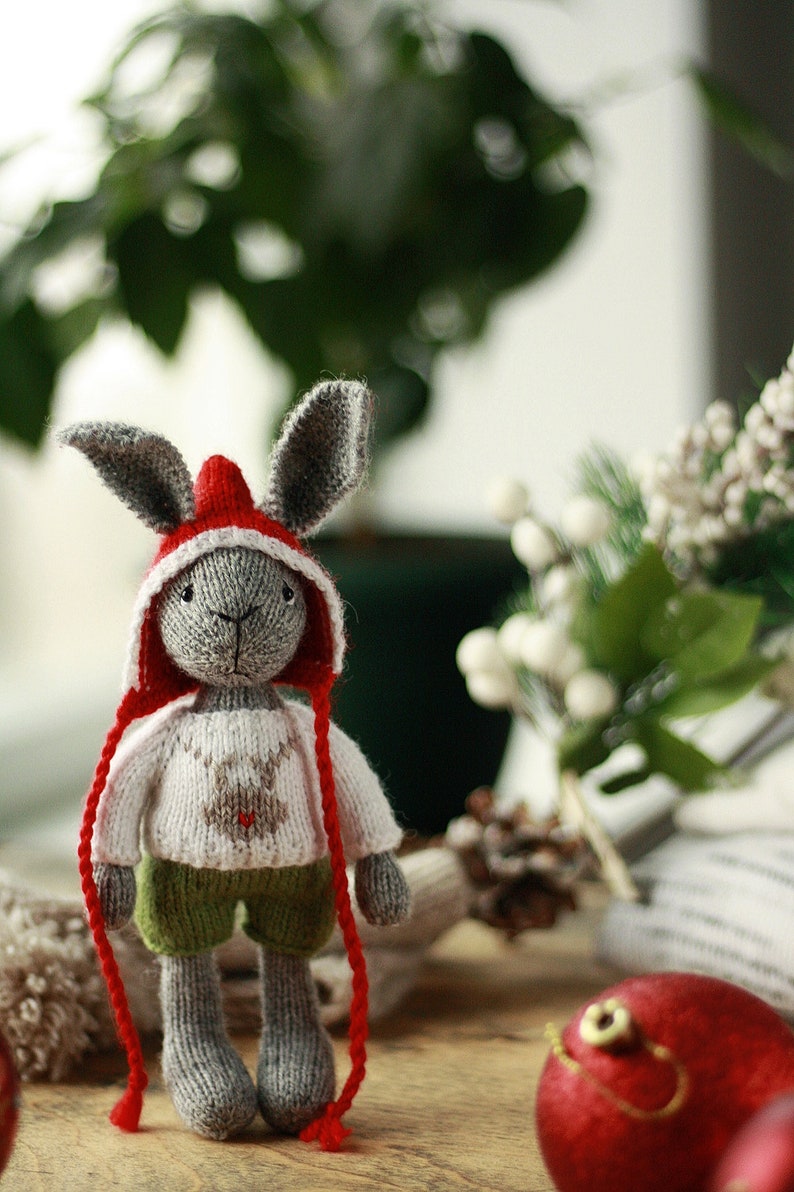 Christmas knitted bunny pattern. Knitting amigurumi. PDF tutorial image 6