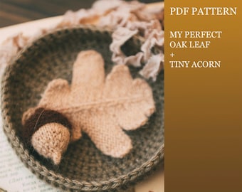 Meine perfekte Eichenblatt-Strickanleitung. Gestrickte Eichel Miniatur Schritt für Schritt Anleitung. DIY Herbst Ornamente Dekor. Englisch und Russisch PDF.