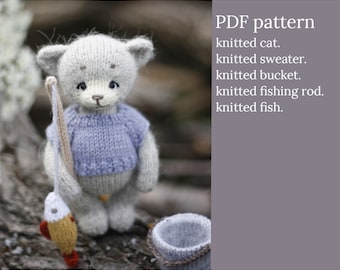 Knitted cat fisherman. Amigurumi pattern.