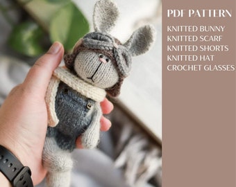 Knitted rabbit aviator pattern. Amigurumu bunny tutorial.