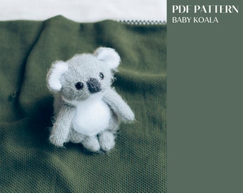 Baby Koala knitting pattern. Australian bear DIY knitting tutorial. English PDF.