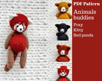 Animals buddies. Kitty, red panda and foxy Knitting pattern. English and Russian PDF.