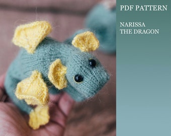 Narissa the dragon knitting pattern. Knitted amigurumi Dragon step by step tutorial. DIY New Year knitted gift. English and Russian PDF.