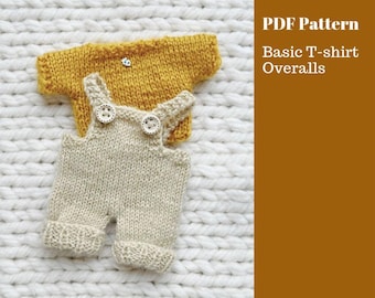 SET: Basic T-shirt + overalls knitting pattern. English and Russian PDF.