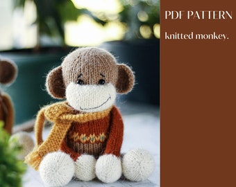 Cute knitted monkey  DIY. Pattern in PDF format. Amigurumi Animal Tutorial.