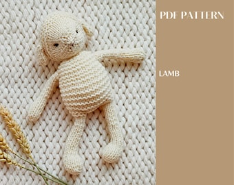 Lamb knitting pattern in English and Russian. Soft toy PDF download for nursery decor and baby gifts