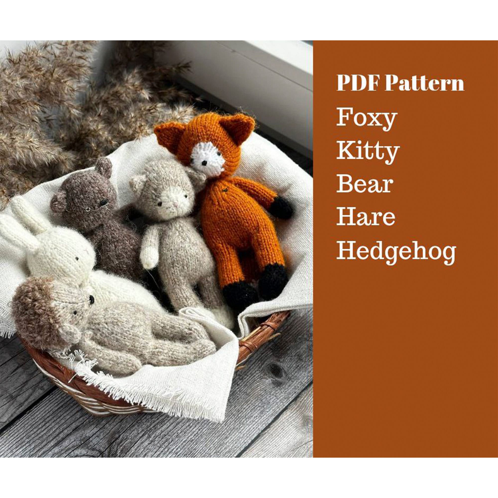 Forest Friends 5 in 1 Knitting Toys Pattern. Hedgehod, Bear, Hare